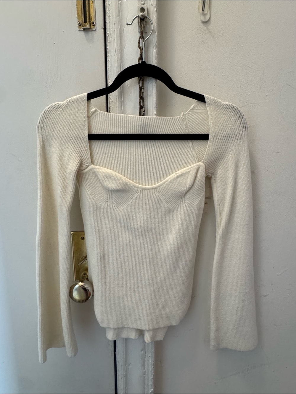 Cream Off-Shoulder Sweetheart Ribbed Sweater - Picture 3 of 4
